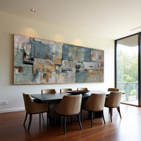 Neutral Teal Abstract Painting on Canvas