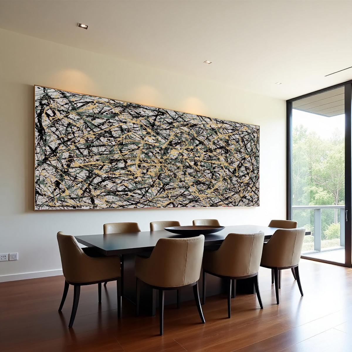 Jackson Pollock Style Black yellow Drip Painting – Hand-Painted Abstract Splatter Canvas Art
