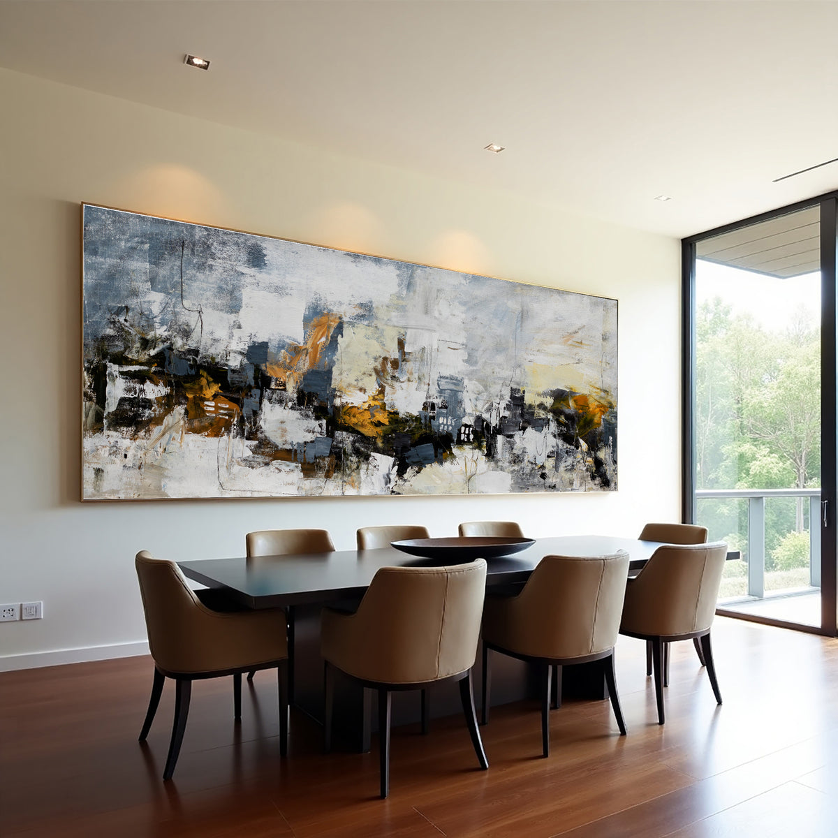 Minimal Teal Abstract Landscape Painting on Canvas – Original Hand-Painted Textured Wall Art