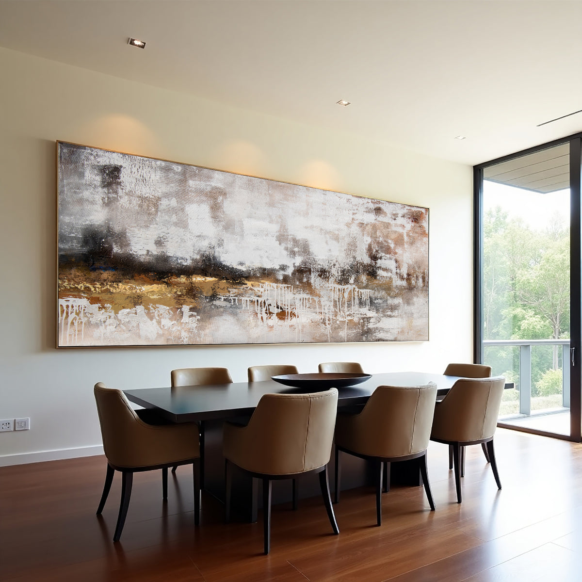 Neutral Seascape Abstract Painting on Canvas – Original Hand-Painted Beige Wall Art
