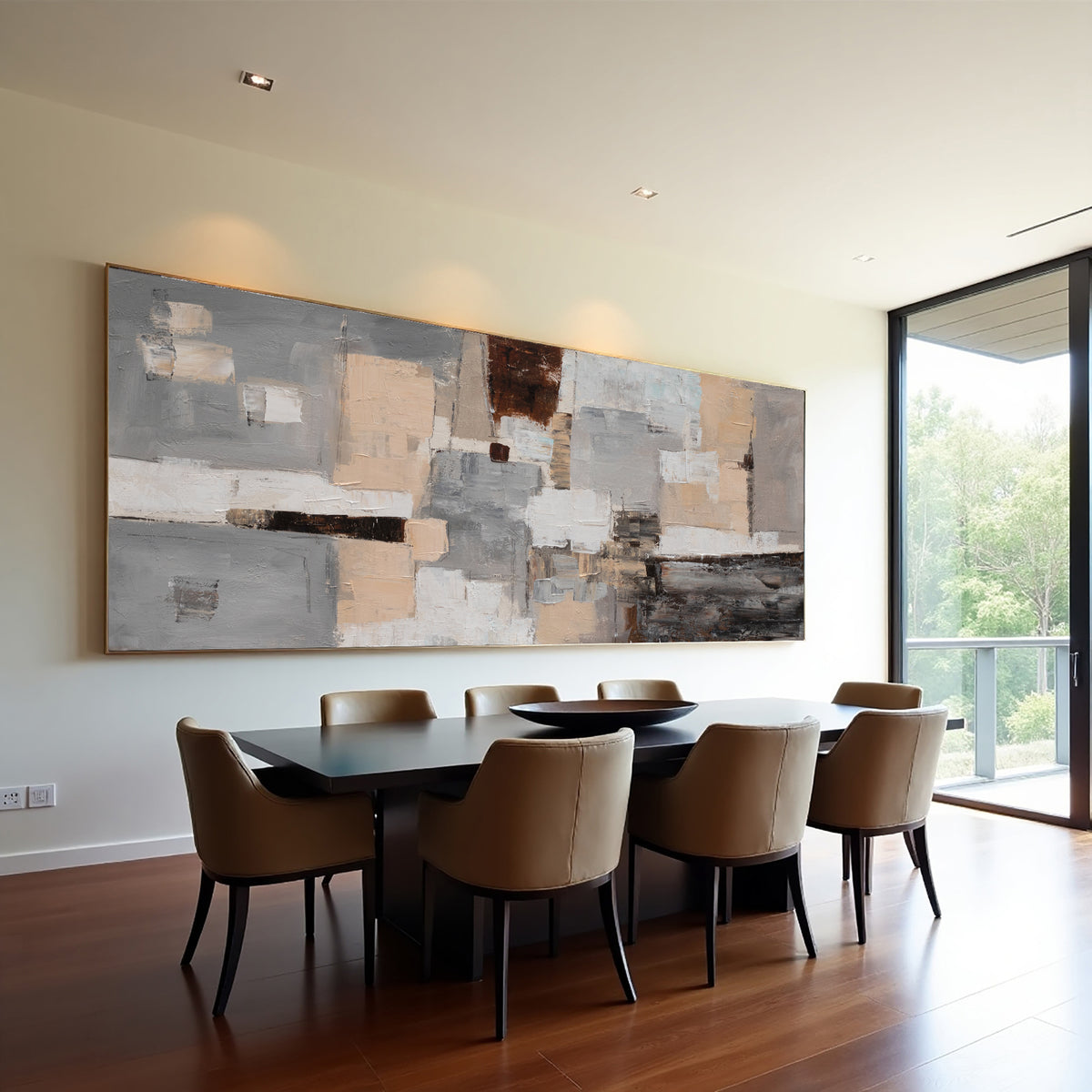 Grey Brown Abstract Painting – Hand-Painted Neutral Modern Canvas Wall Art
