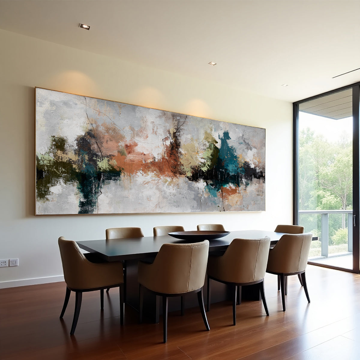 Neutral Abstract Landscape Painting on Canvas – Original Hand-Painted Horizontal Wall Art