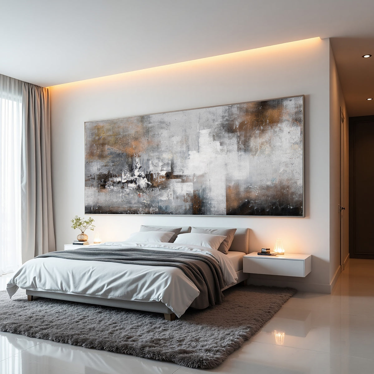 Minimal Brown Abstract Landscape Painting on Canvas – Original Hand-Painted Textured Wall Art