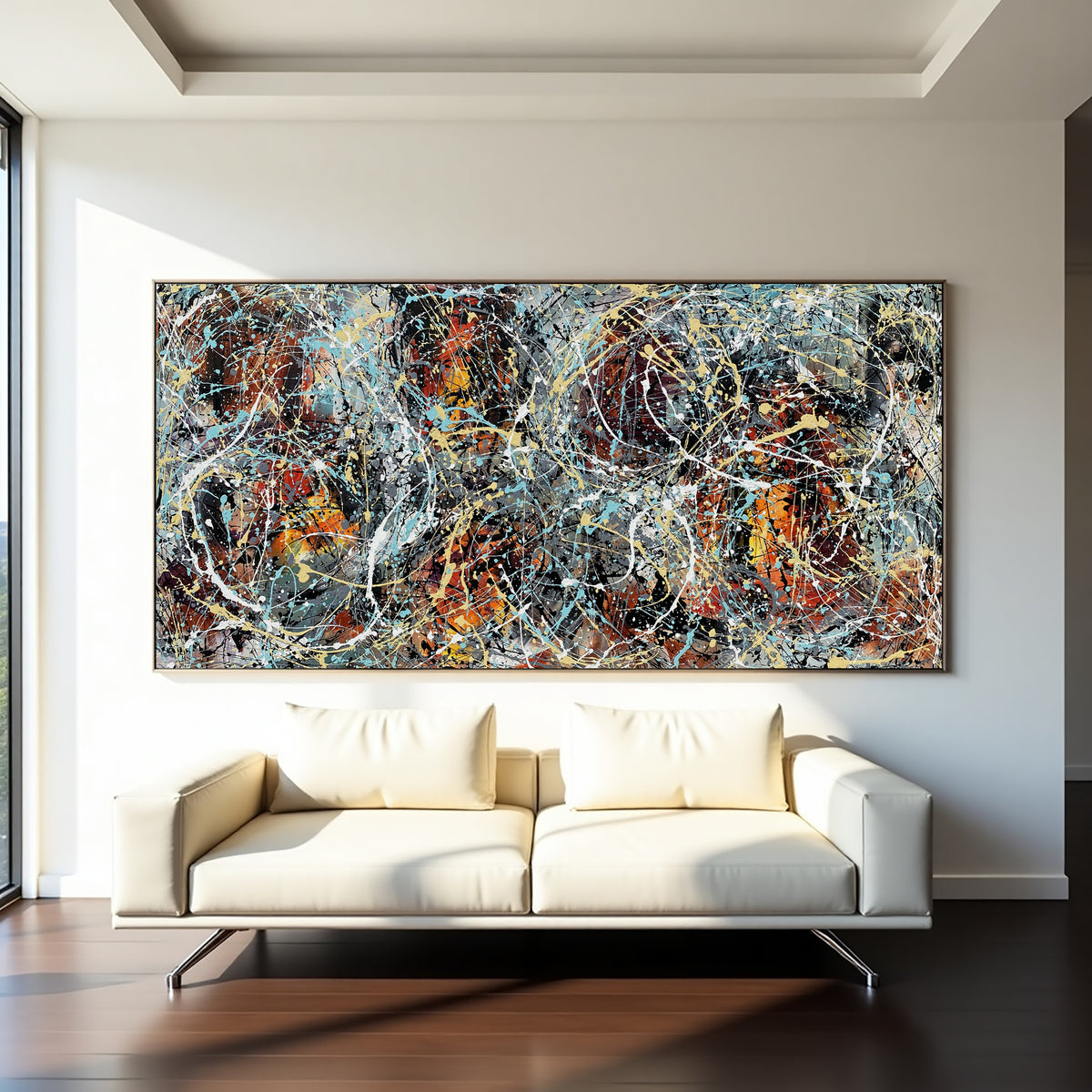 Jackson Pollock–Inspired Abstract Drip Painting on Canvas – Original Hand-Painted Modern Wall Art (Luxurious Strings 04)