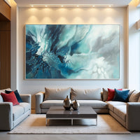 Aqua Blue Fluid Abstract Painting on Canvas