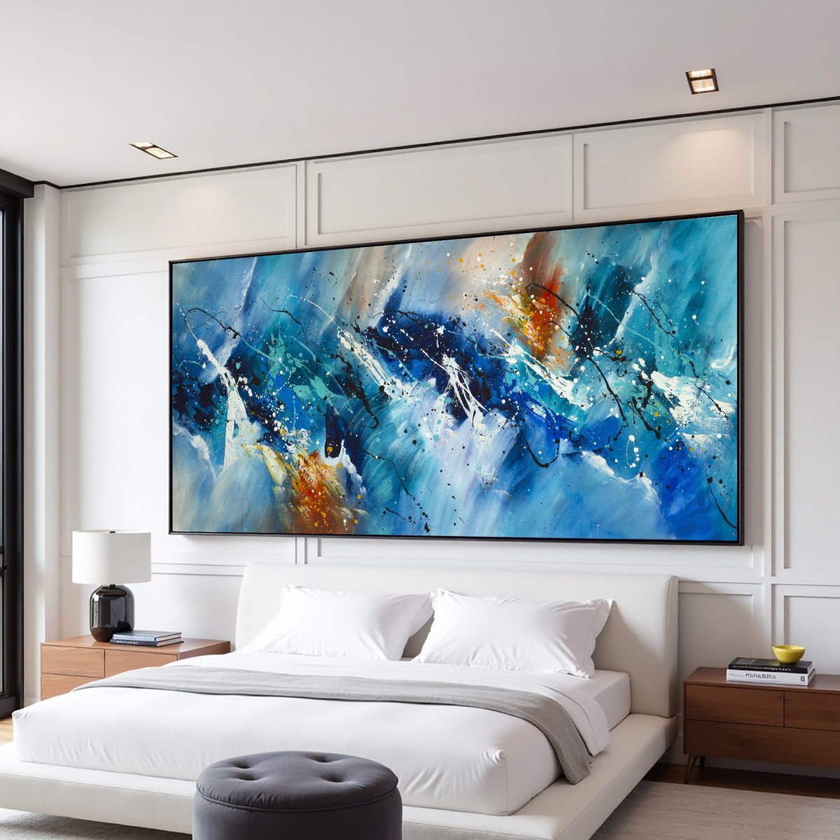 Deep Blue Abstract Painting on Canvas