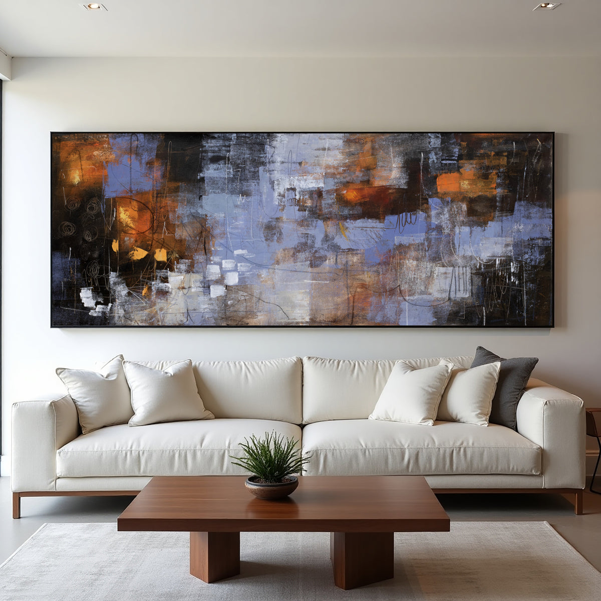 Blue Brown Abstract Painting on Canvas – Original Hand-Painted Modern Wall Art
