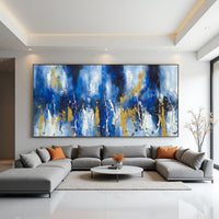 Blue Gold Luxury Abstract Painting on Canvas