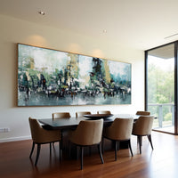 Teal Abstract Cityscape Painting – Modern Textured Wall Art