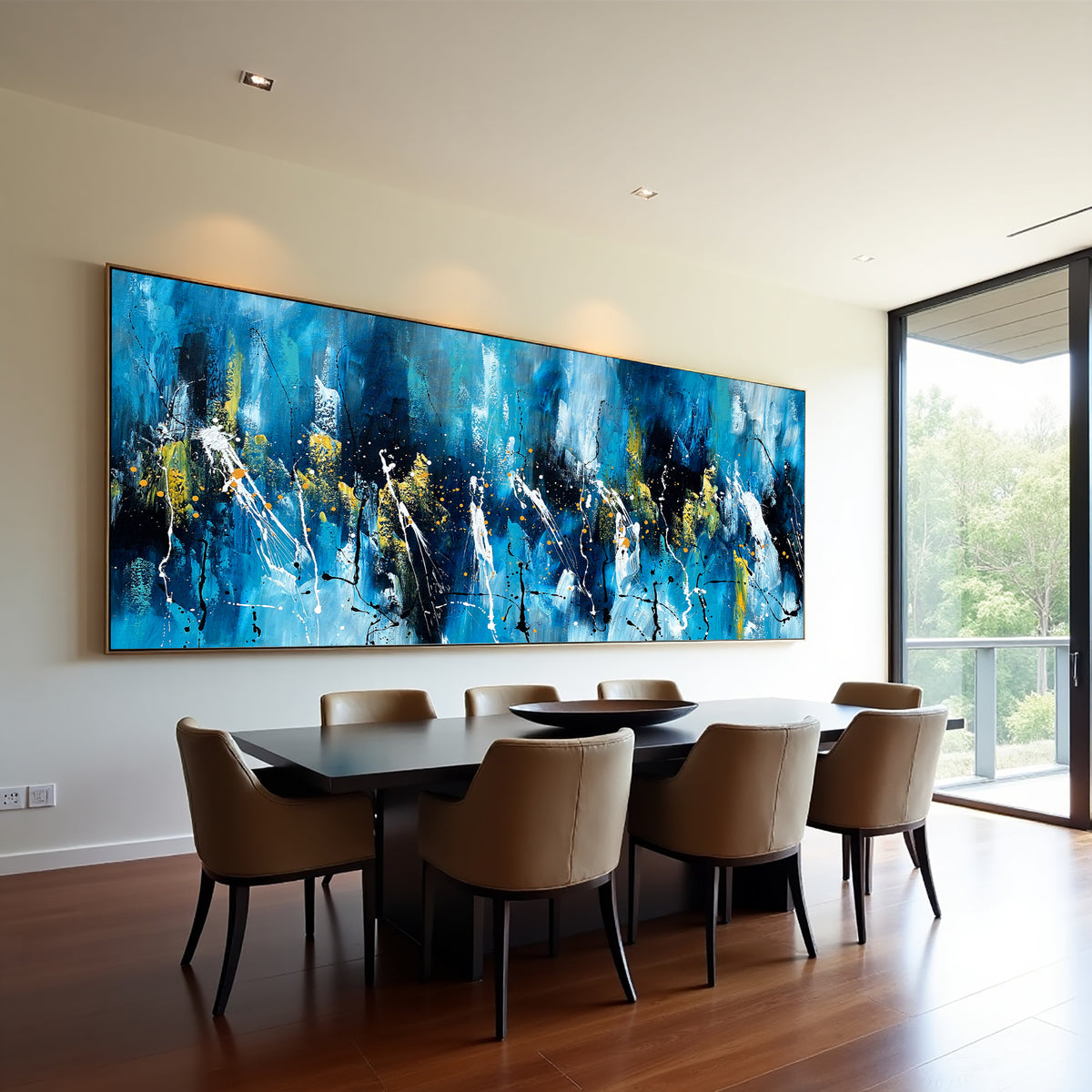 Teal Gold Abstract Painting on Canvas