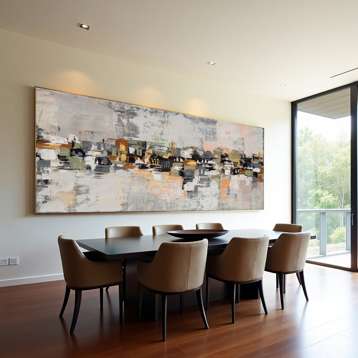 Abstract City Skyline Painting on Canvas – Hand-Painted Modern Cityscape Wall Art