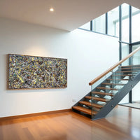 Handmade abstract drip painting on canvas for sale, modern Pollock-style wall art for office and home