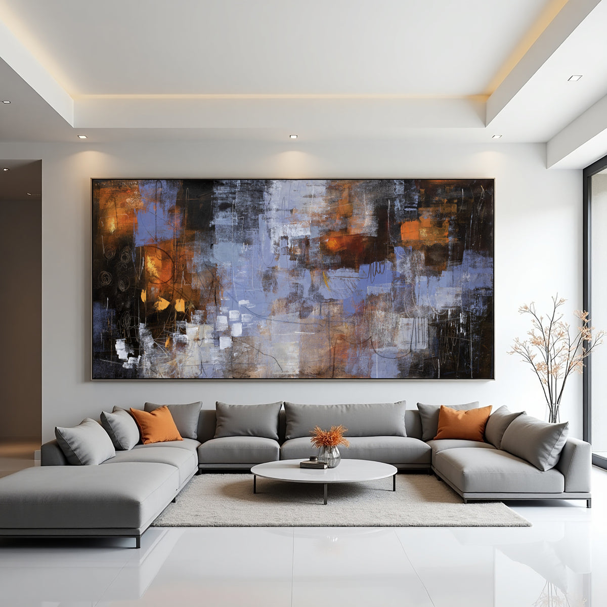 Blue Brown Abstract Painting on Canvas – Original Hand-Painted Modern Wall Art