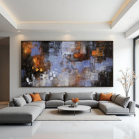 Blue Brown Abstract Painting on Canvas – Original Hand-Painted Modern Wall Art