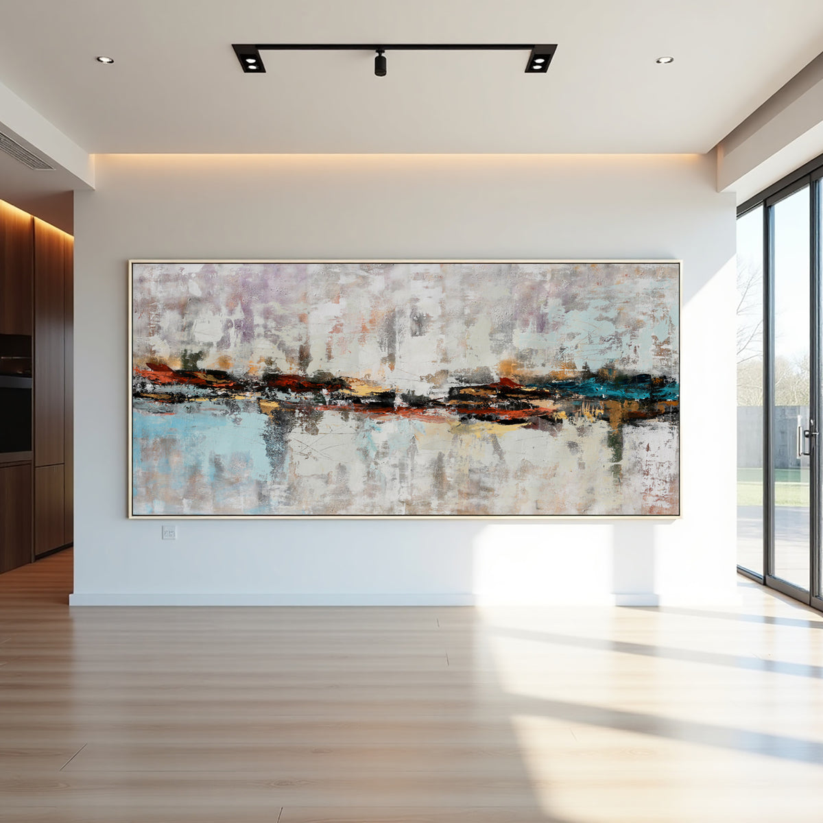 Neutral Abstract Cityscape Painting on Canvas – Original Hand-Painted Skyline Wall Art