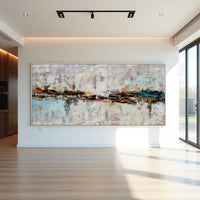 Neutral Abstract Cityscape Painting on Canvas – Original Hand-Painted Skyline Wall Art