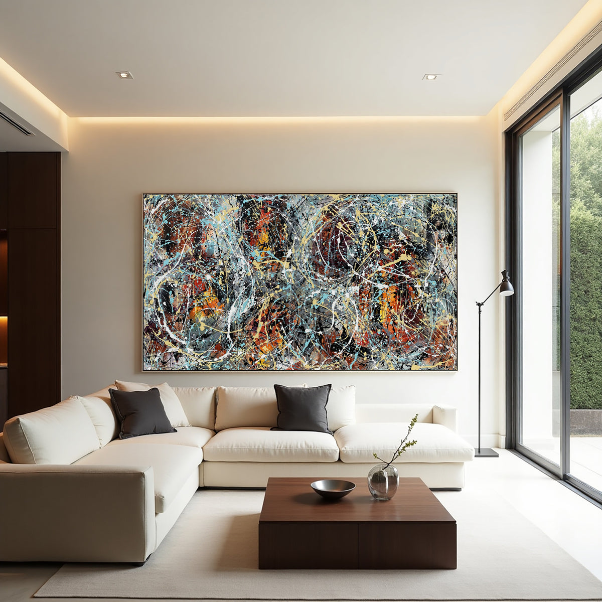Jackson Pollock–Inspired Abstract Drip Painting on Canvas – Original Hand-Painted Modern Wall Art (Luxurious Strings 04)