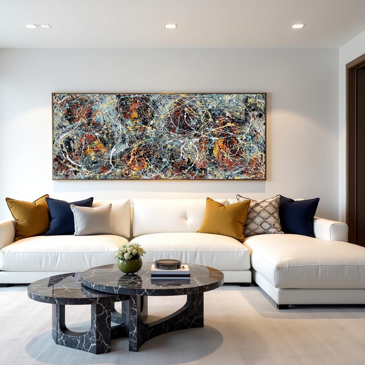 Jackson Pollock–Inspired Abstract Drip Painting on Canvas – Original Hand-Painted Modern Wall Art (Luxurious Strings 04)